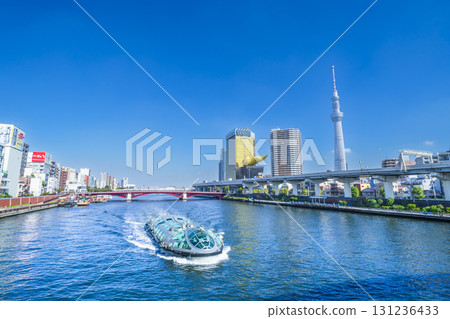 Sumida River cityscape: Views of Tokyo Skytree, Azumabashi Bridge, water buses, and more [Taito Ward - Sumida Ward, Tokyo] 131236433