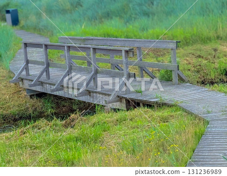 A small bridge over a turbulent stream.Wooden and durable covering 131236989