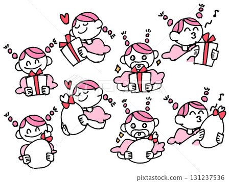 Girl happy with present Pink 131237536