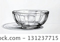 Detailed Glass Bowl Still Life on a White Background Featuring Intricate Faceted Design and Subtle Shadowing 131237715
