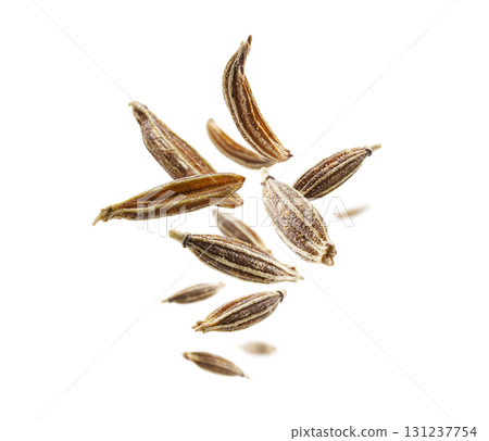Zira seasoning seeds levitate on a white background Zira seasoning seeds levitate on a white background 131237754