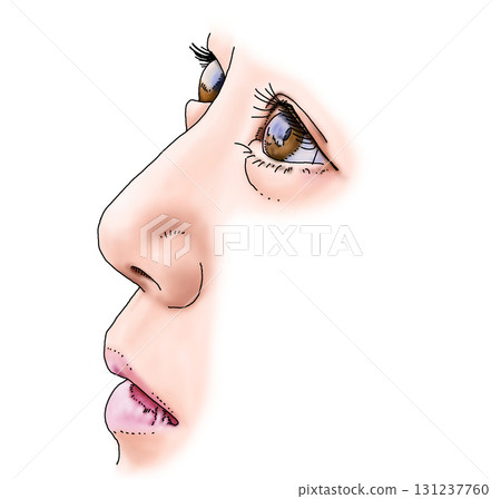 Pen drawing illustration of an innocent woman's profile looking up Pen drawing illustration of an innocent woman's profile looking up 131237760