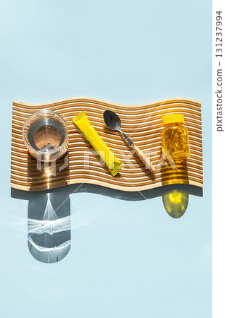 Dietary supplements with vitamins and collagen. Health and beauty concept for wellness publication Dietary supplements with vitamins and collagen. Health and beauty concept for wellness publication 131237994