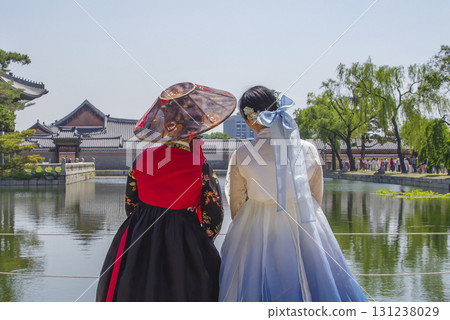 Two Japanese women wearing hanbok 131238029