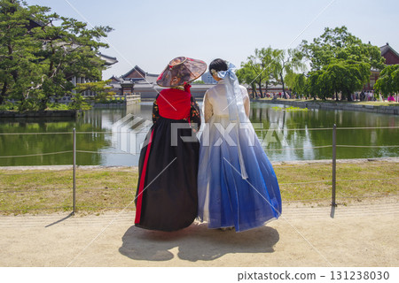 Two Japanese women wearing hanbok Two Japanese women wearing hanbok 131238030