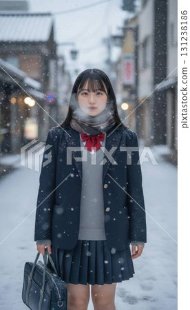 A beautiful winter girl staring at the camera while exhaling white breath A beautiful winter girl staring at the camera while exhaling white breath 131238186