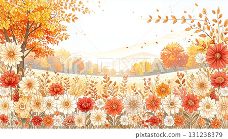 Warm autumn meadow and flower border Warm autumn meadow and flower border 131238379