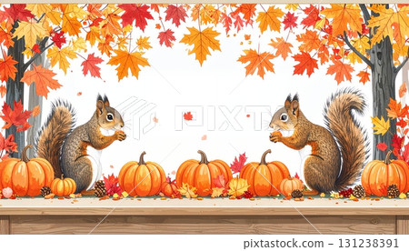 Autumn squirrel, pumpkin and autumn leaves Autumn squirrel, pumpkin and autumn leaves 131238391