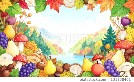 秋收框架水果和蘑菇 131238401