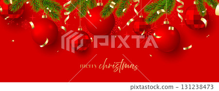 Merry Christmas greeting card banner, holidays background 131238473
