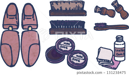 Illustration set of tools for caring for leather shoes 131238475