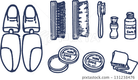 Line drawing illustration set of tools for caring for leather shoes Line drawing illustration set of tools for caring for leather shoes 131238476