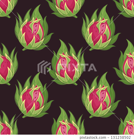 Seamless pattern with dragon fruit. Pitaya seamless pattern. Tropical fruit background. 131238502