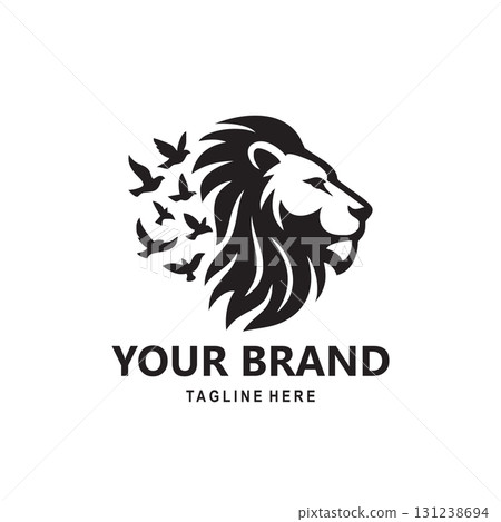 illustration of a lion and flying birds logo 131238694