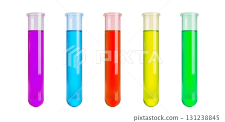Six test tubes filled with liquid on a transparent background 131238845