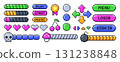 Pixel video game icons, loading progress bars, menu buttons and arrows in 8bit retro style 131238848