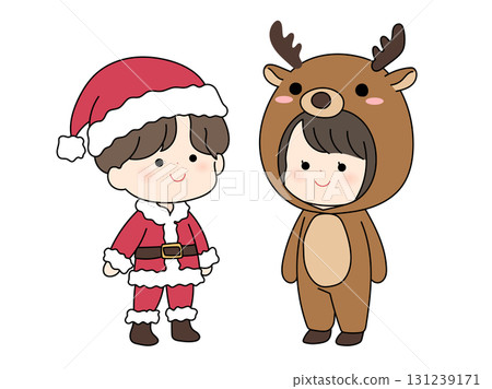 Cute characters dressed in Santa and reindeer costumes 131239171