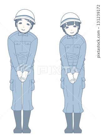 A smiling worker bows slightly 131239172