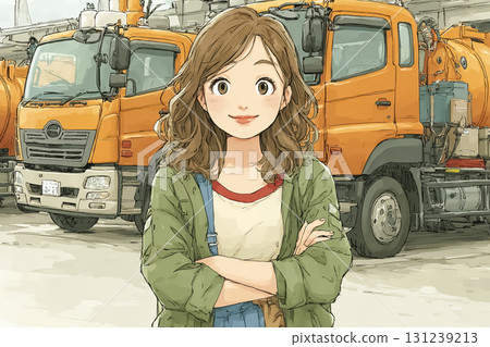 Miyu series: Miyu supervises the gasoline distribution tanker truck, outdoor oil base 131239213
