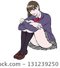 高中女生坐在地板上_全身_西裝外套_沒有陰影 131239250
