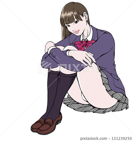 高中女生坐在地板上_全身_西裝外套_沒有陰影 131239250