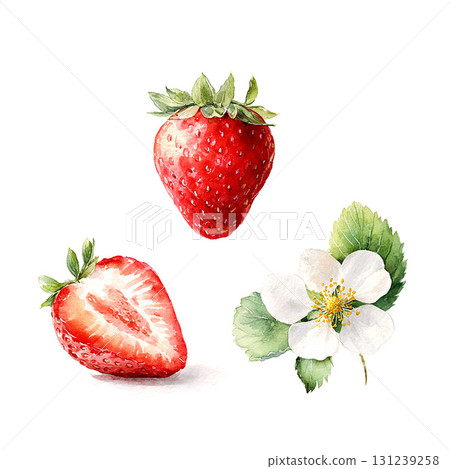 可愛的草莓水彩插圖 生成式 AI 131239258