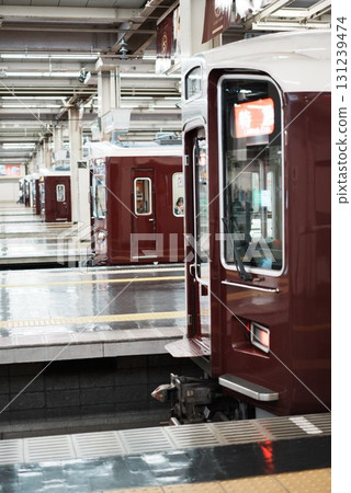 Hankyu trains waiting to depart at Hankyu Umeda Station 131239474