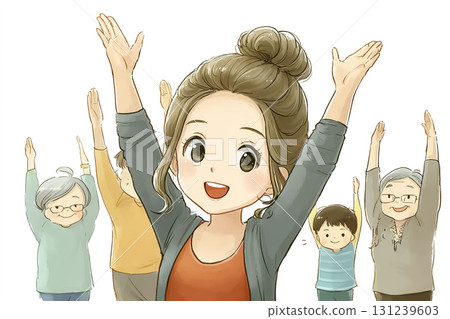 Miyu series: Miyu smiling and doing exercises with the elderly 131239603