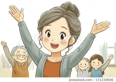 美優系列：美優微笑著和老人家一起做運動 131239606