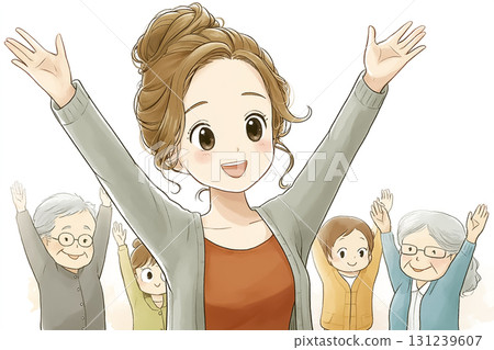 Miyu series: Miyu smiling and doing exercises with the elderly Miyu series: Miyu smiling and doing exercises with the elderly 131239607