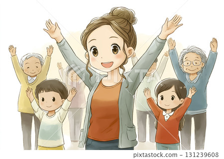 Miyu series: Miyu smiling and doing exercises with the elderly 131239608