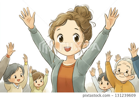 Miyu series: Miyu smiling and doing exercises with the elderly Miyu series: Miyu smiling and doing exercises with the elderly 131239609