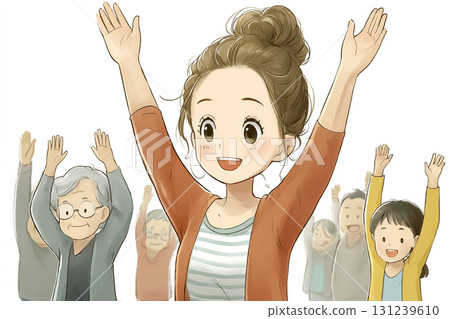 Miyu series: Miyu smiling and doing exercises with the elderly 131239610