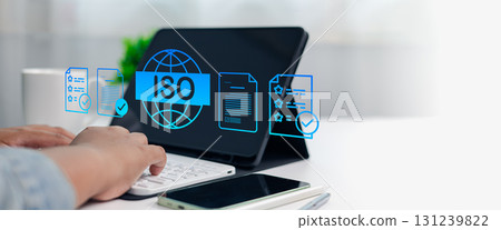 ISO Certification and Quality Management System Concept with Digital Document Icons 131239822