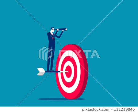 Searching next new target. Businessman on archery target and looking for new target Searching next new target. Businessman on archery target and looking for new target 131239840