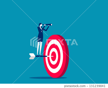 Searching next new target. Businessman on archery target and looking for new target 131239841