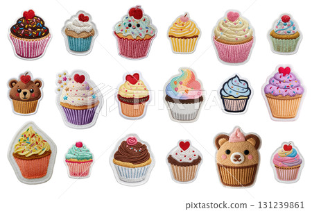 Cute cupcake embroidery patch set, applique, clip art 131239861