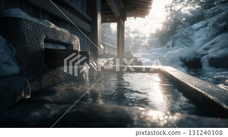 An open-air hot spring bath with a beautiful winter snow scene 131240108