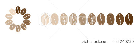 Coffee bean roast level infographic scale with intensity meter vector icon brown background top view beans illustration showing light medium dark strength degree and flavor aroma energy Coffee bean roast level infographic scale with intensity meter vector icon brown background top view beans illustration showing light medium dark strength degree and flavor aroma energy 131240230