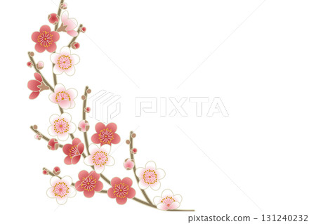 A Japanese-style vector illustration of gorgeously blooming plum blossoms 131240232