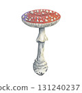 Amanita mushroom for autumn and forest design. Hand drawn fly agaric with red spotted cap and a stem nibbled by beetles. Great for fabric prints, children's books, or autumn themed products 131240237