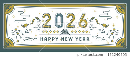 2026年馬年復古現代對稱新年橫幅素材 131240303