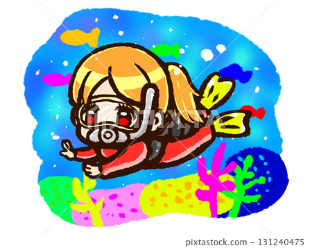 赤壁人物插圖:一名女子在海中潛水 赤壁人物插圖:一名女子在海中潛水 131240475