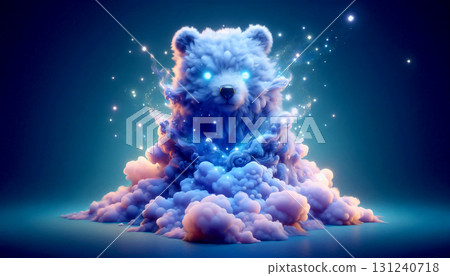 A surreal bear made of fog dissolving into starlight. 131240718