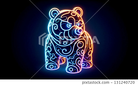 A surreal bear outlined only by glowing neon lines in a dark background. 131240720