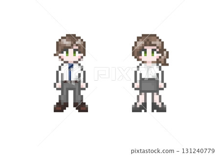 Pixel art male and female office workers in suits: Cool Biz 131240779