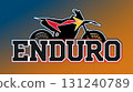 Colorful poster logo flat design style illustration with written word text enduro and motorbike  131240789
