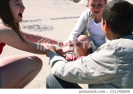 cute group of teenagers having fun at summer vacations, lifestyle people concept cute group of teenagers having fun at summer vacations, lifestyle people concept 131240899