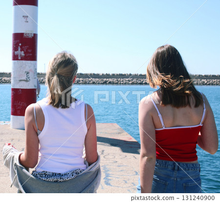 cute group of teenagers having fun at summer vacations, lifestyle people concept 131240900