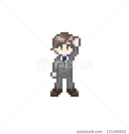 一位穿著西裝的男性辦公室職員舉起像素化手 131240910